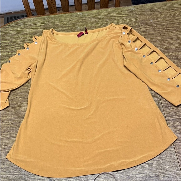 Scarlett Tops - 3/$10-Scarlett Mustard Blouse with Cut-Out Sleeves